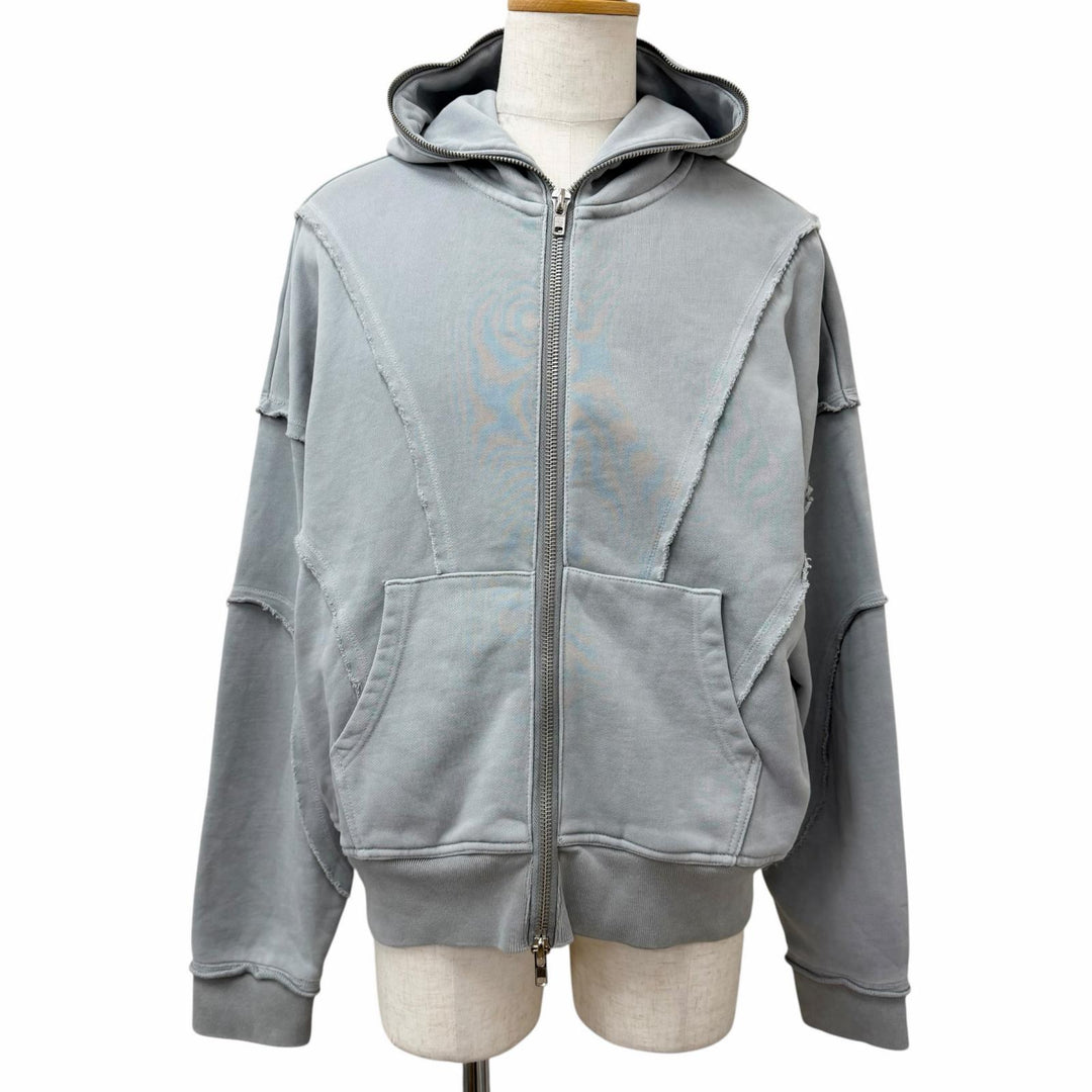 Excellent BREATH hoodie FADE ZIP UP HOODIE Distressed finish zip gray cotton