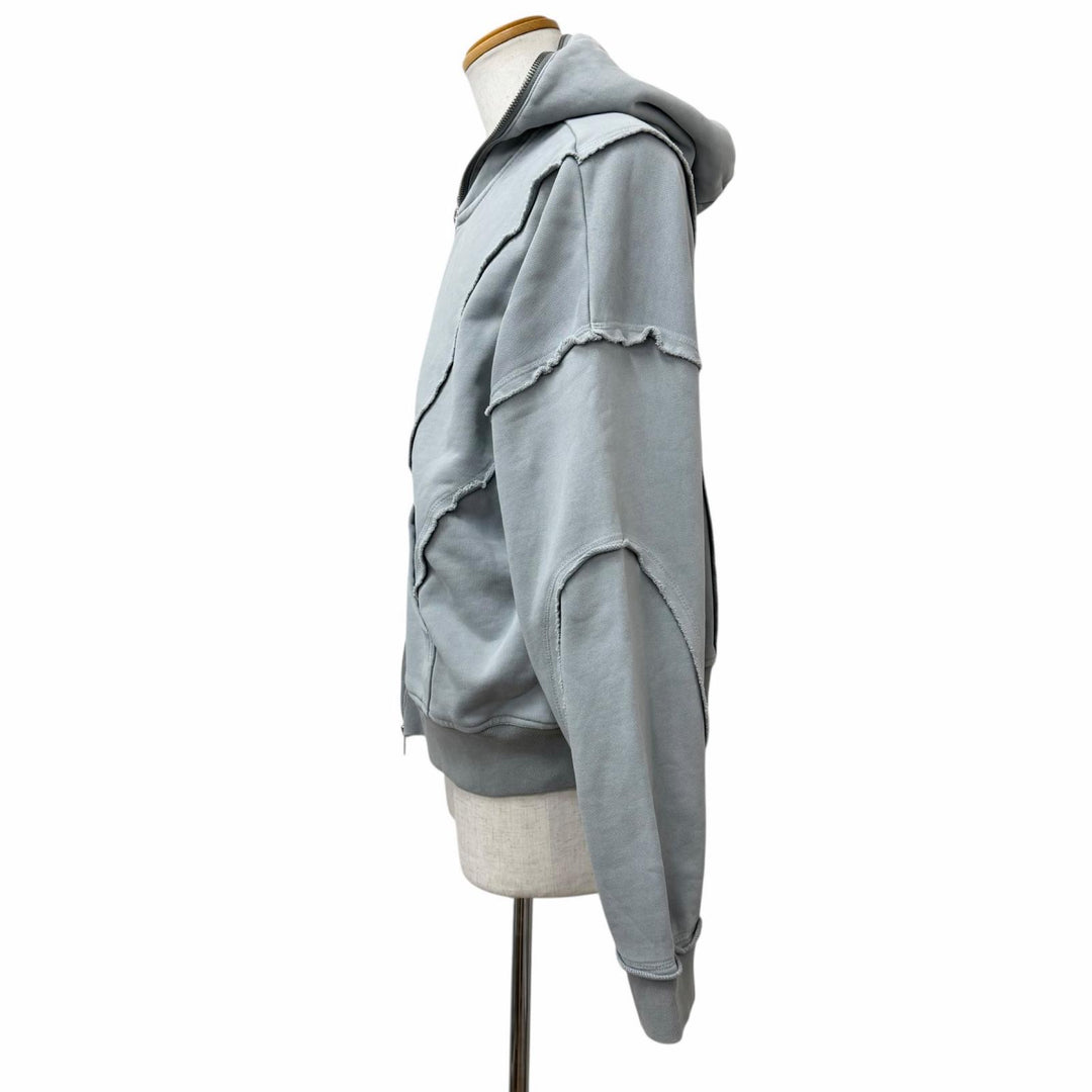 Excellent BREATH hoodie FADE ZIP UP HOODIE Distressed finish zip gray cotton
