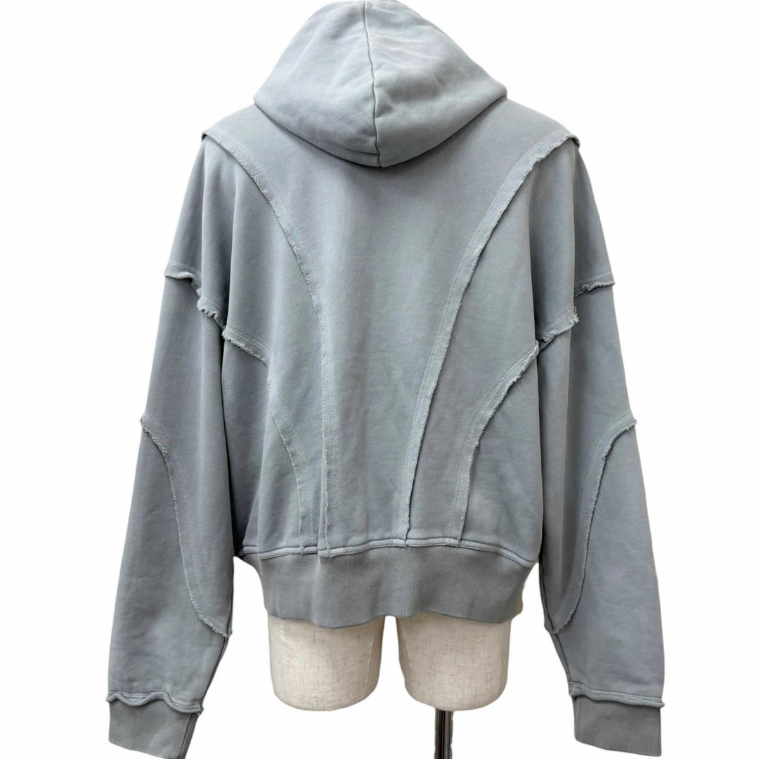 Excellent BREATH hoodie FADE ZIP UP HOODIE Distressed finish zip gray cotton