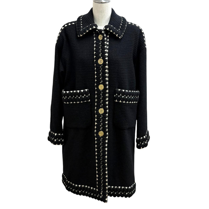Excellent CHANEL coat COCO Mark gold button Gripoa print tweed wool 38 91A 21625