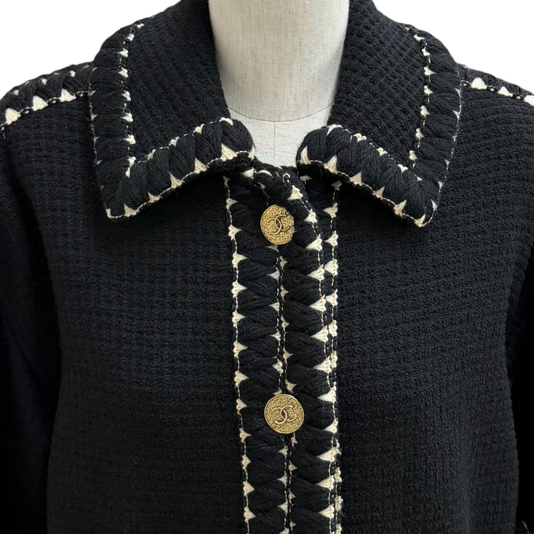 Excellent CHANEL coat COCO Mark gold button Gripoa print tweed wool 38 91A 21625