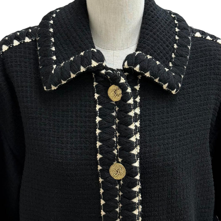 Excellent CHANEL coat COCO Mark gold button Gripoa print tweed wool 38 91A 21625