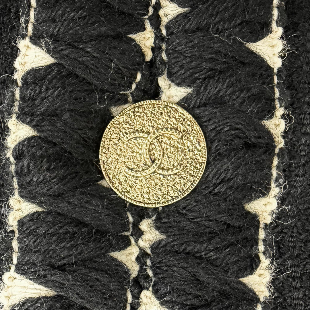 Excellent CHANEL coat COCO Mark gold button Gripoa print tweed wool 38 91A 21625