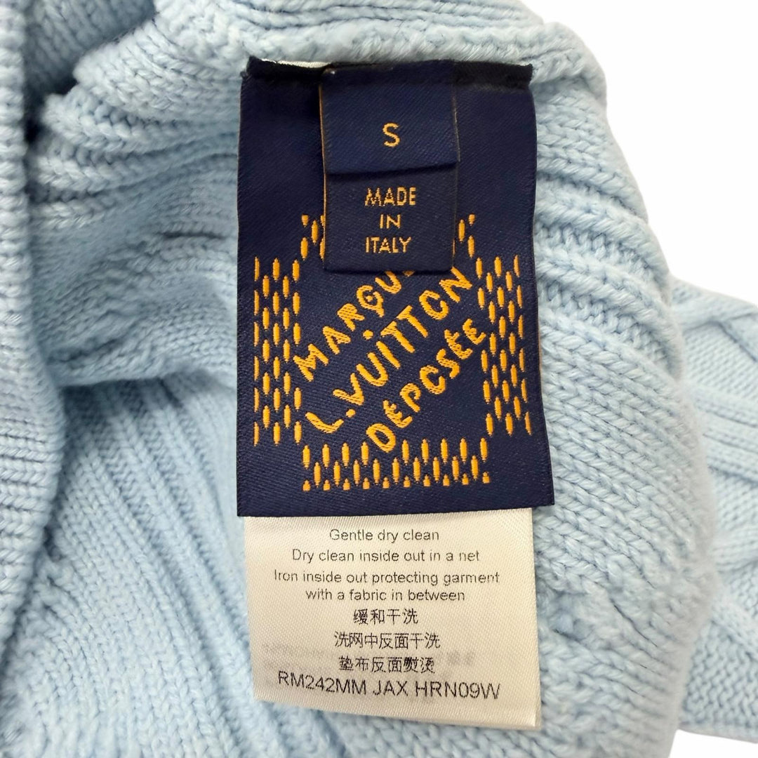 Excellent LOUIS VUITTON sweater LV logo cable braid Light blue wool mens S
