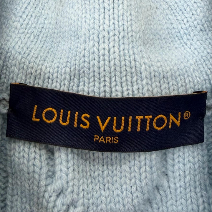 Excellent LOUIS VUITTON sweater LV logo cable braid Light blue wool mens S