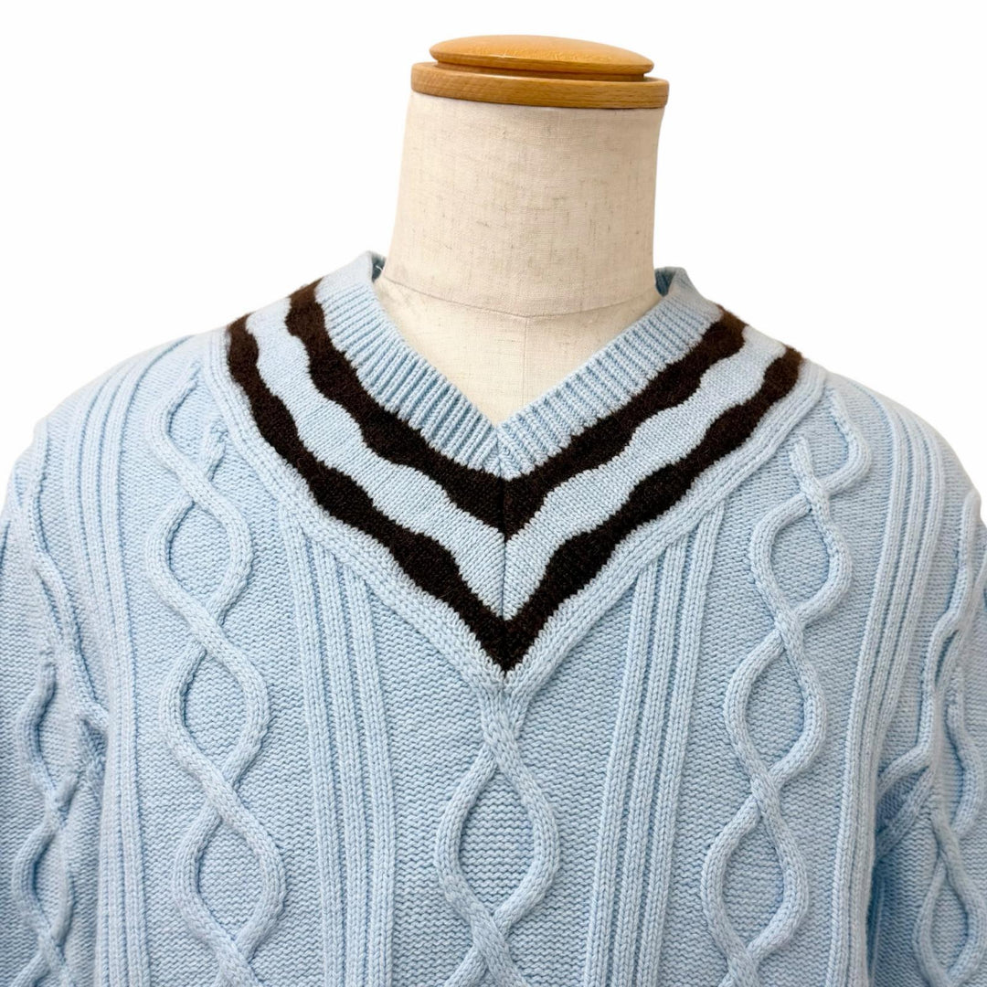 Excellent LOUIS VUITTON sweater LV logo cable braid Light blue wool mens S