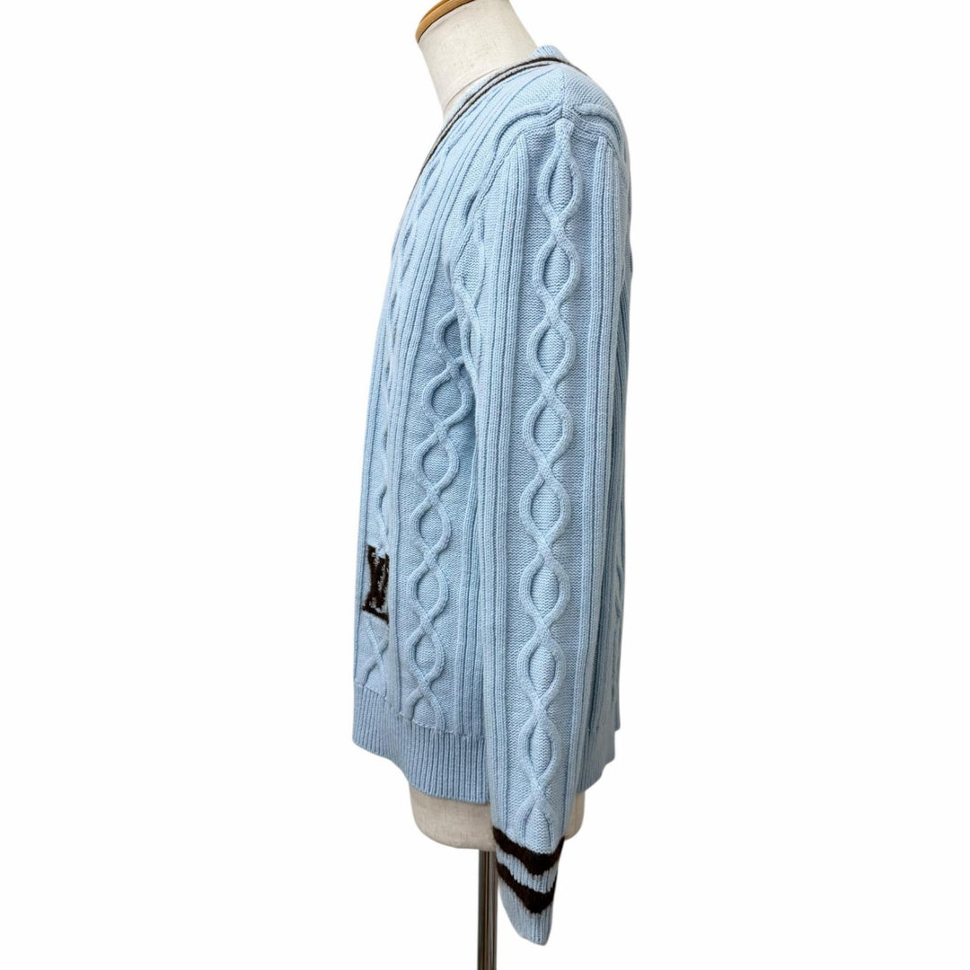 Excellent LOUIS VUITTON sweater LV logo cable braid Light blue wool mens S