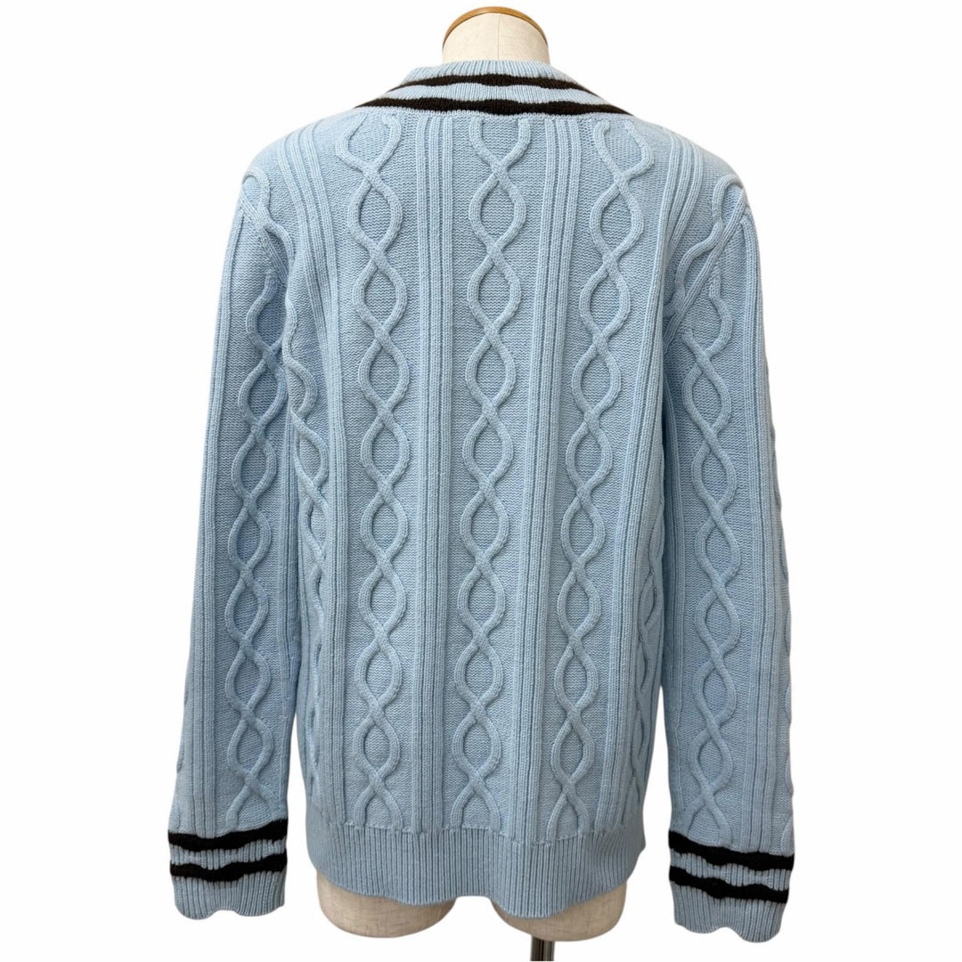 Excellent LOUIS VUITTON sweater LV logo cable braid Light blue wool mens S