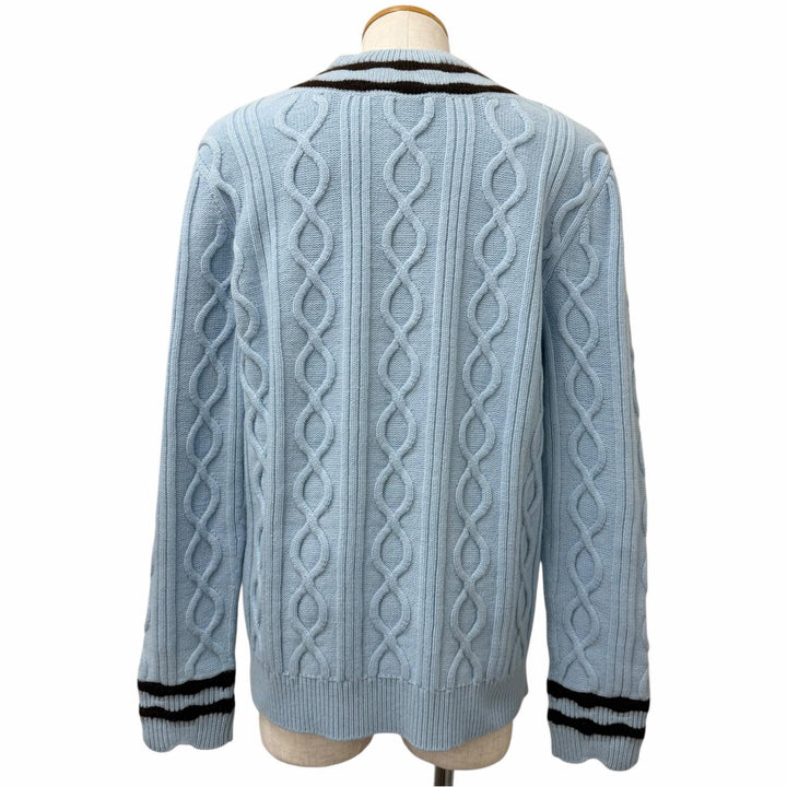 Excellent LOUIS VUITTON sweater LV logo cable braid Light blue wool mens S