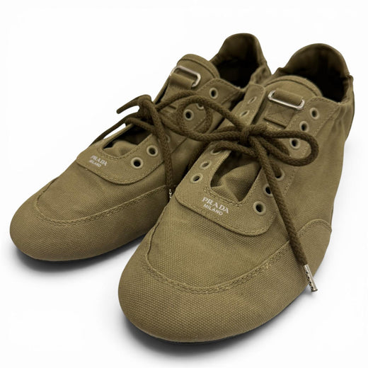 Excellent PRADA sneakers Collapse Vintage finish khaki canvas mens 10 2EG506