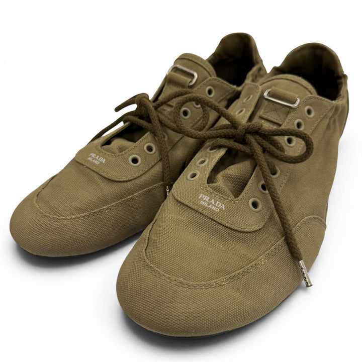 Excellent PRADA sneakers Collapse Vintage finish khaki canvas mens 10 2EG506