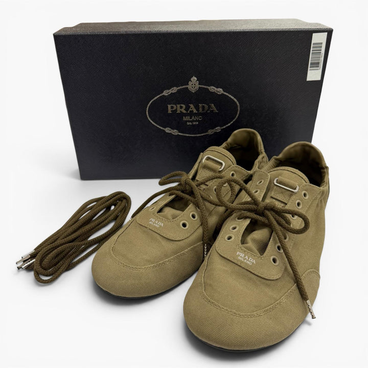 Excellent PRADA sneakers Collapse Vintage finish khaki canvas mens 10 2EG506