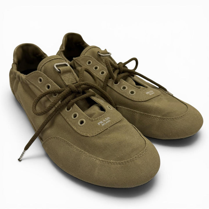 Excellent PRADA sneakers Collapse Vintage finish khaki canvas mens 10 2EG506
