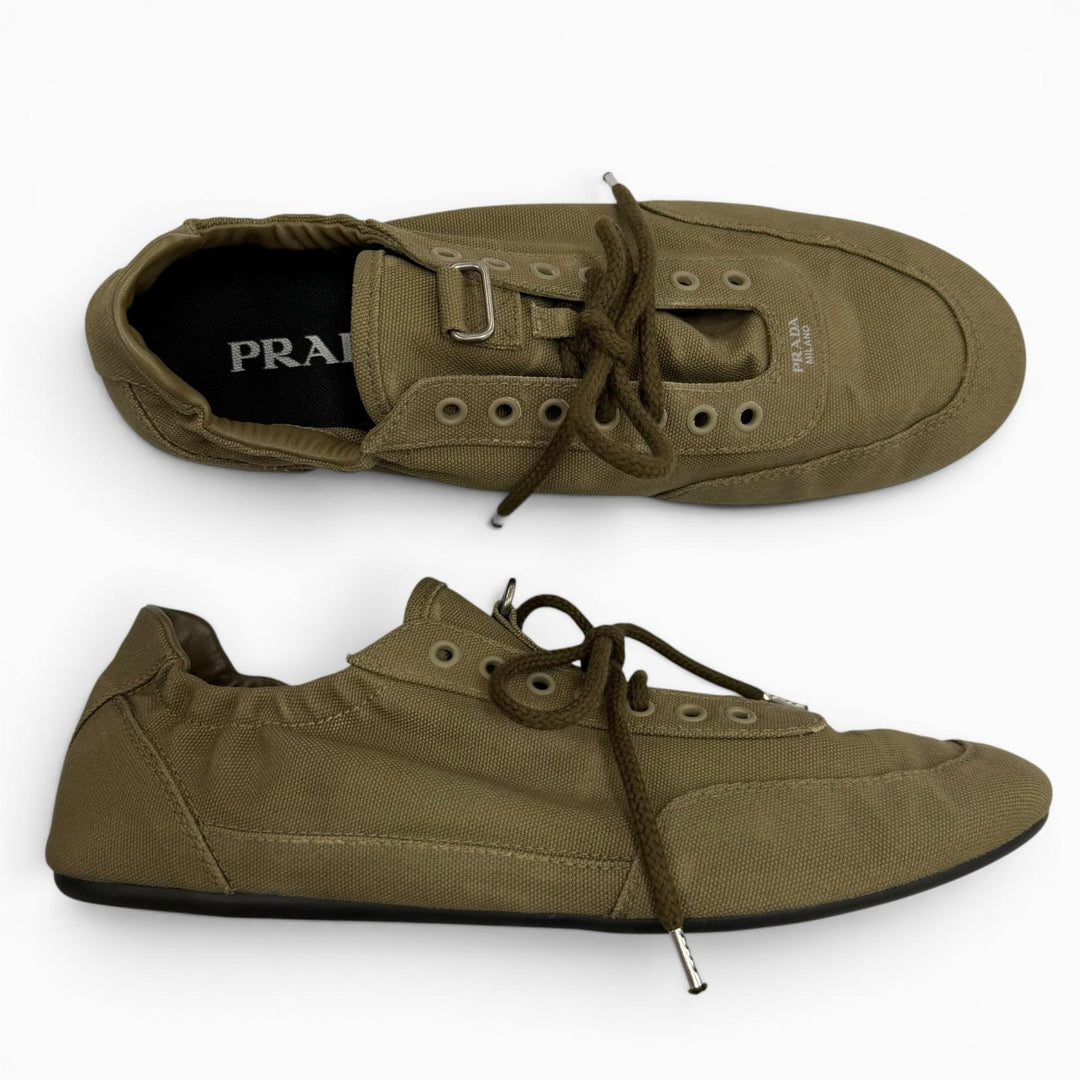 Excellent PRADA sneakers Collapse Vintage finish khaki canvas mens 10 2EG506