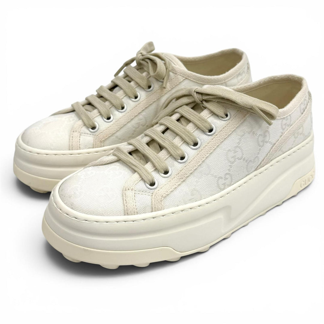 Great GUCCI sneakers tennis 1977 Platform with logo white GG canvas 36.5 746767