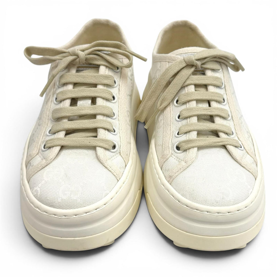 Great GUCCI sneakers tennis 1977 Platform with logo white GG canvas 36.5 746767