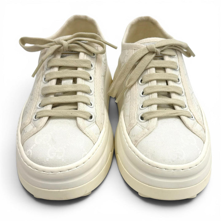 Great GUCCI sneakers tennis 1977 Platform with logo white GG canvas 36.5 746767