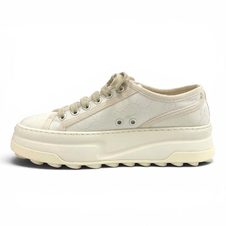 Great GUCCI sneakers tennis 1977 Platform with logo white GG canvas 36.5 746767