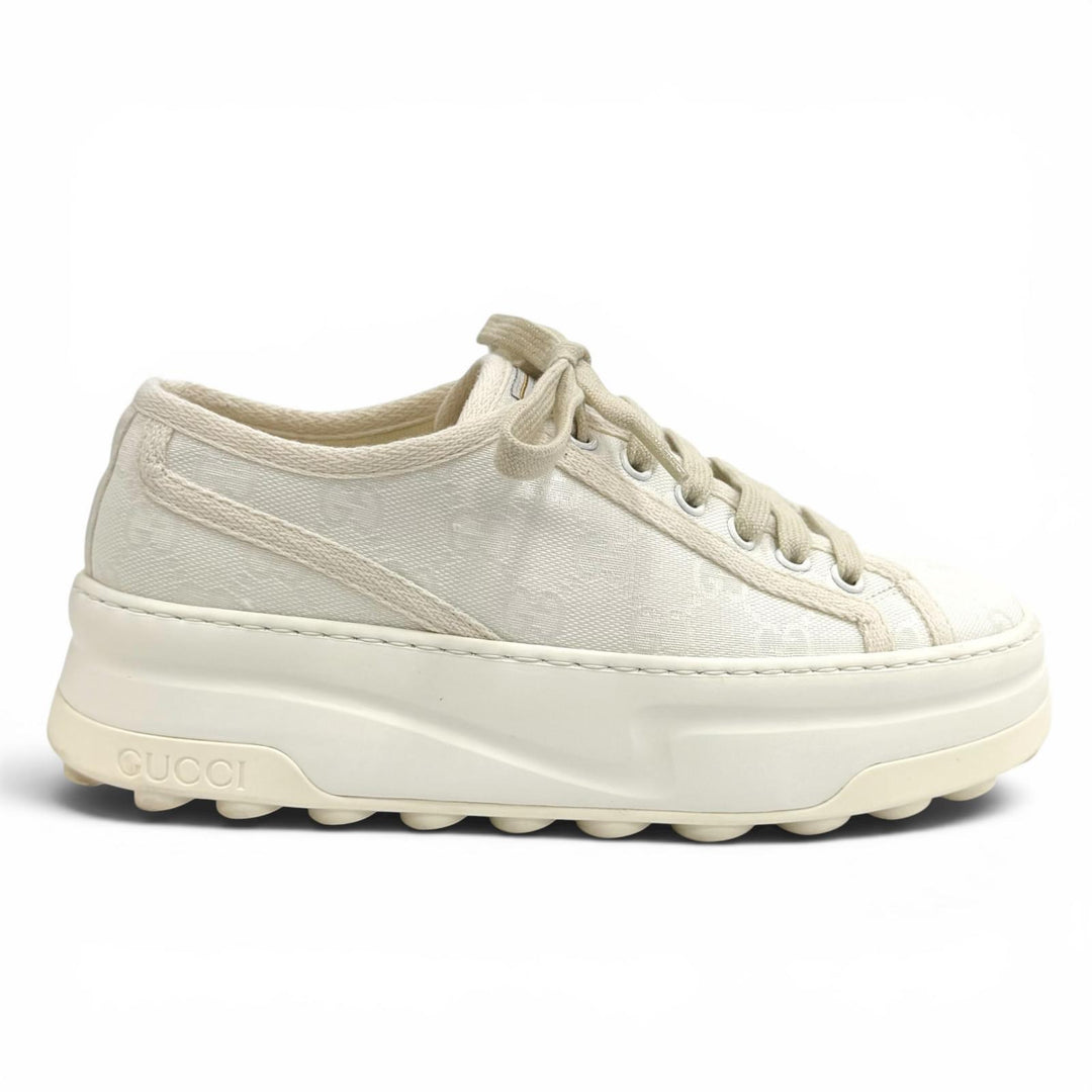 Great GUCCI sneakers tennis 1977 Platform with logo white GG canvas 36.5 746767