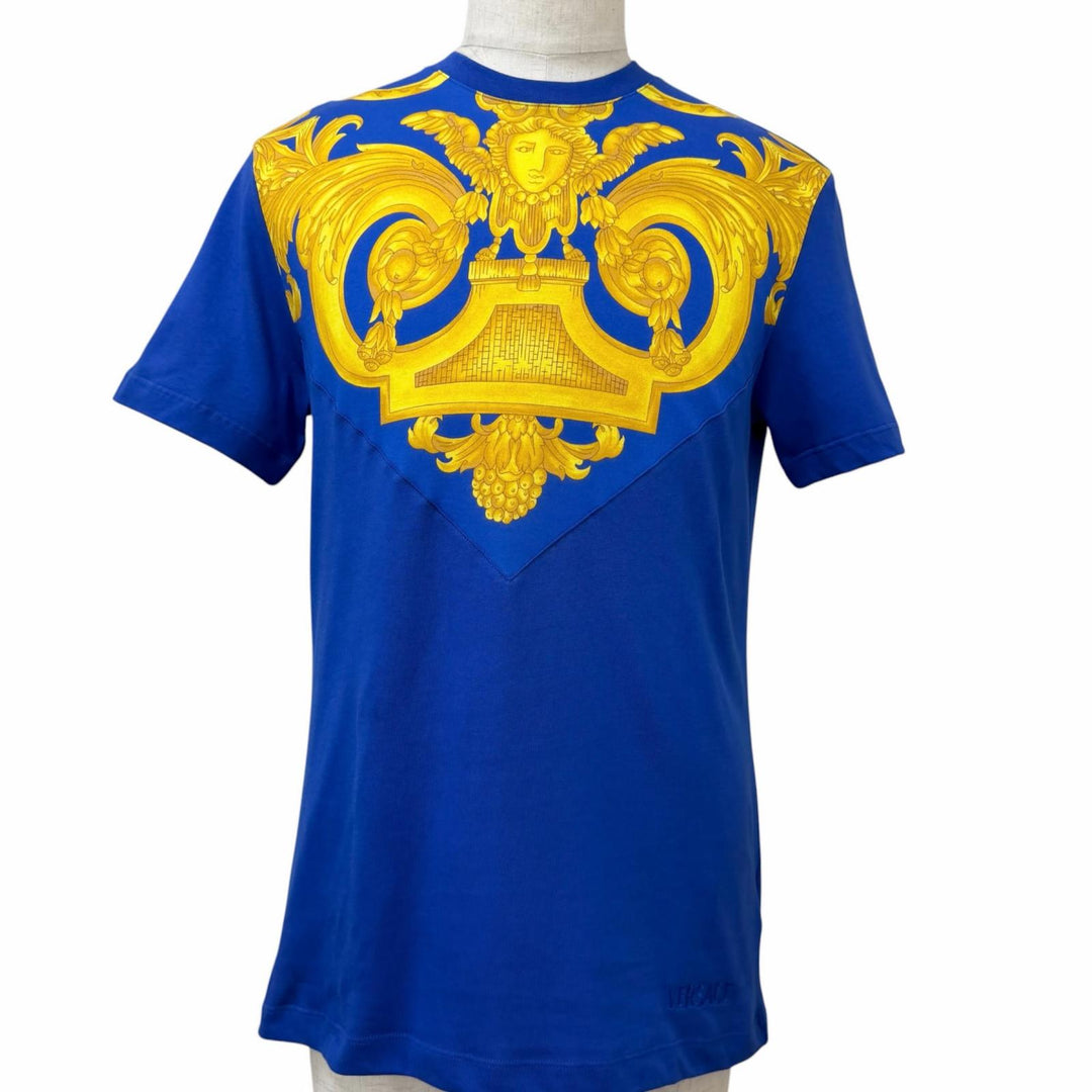 Pristine VERSACE Short sleeve T-shirt Baroque logo embroidery blue
