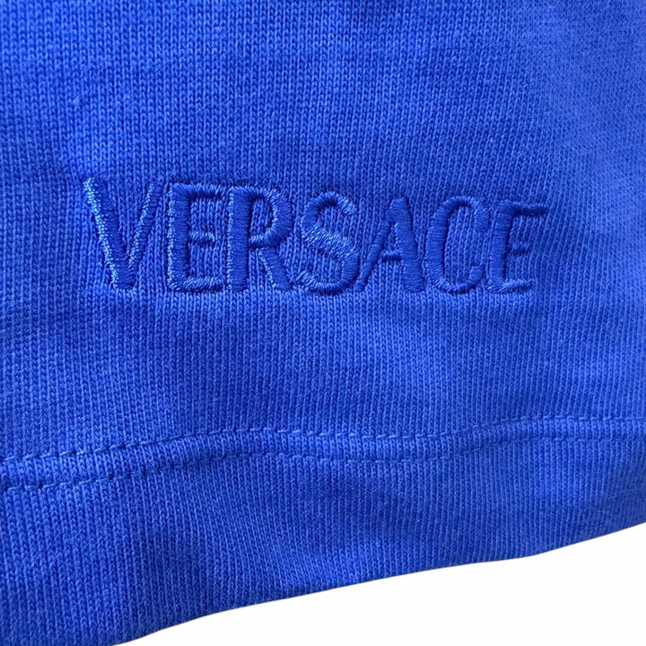 Pristine VERSACE Short sleeve T-shirt Baroque logo embroidery blue