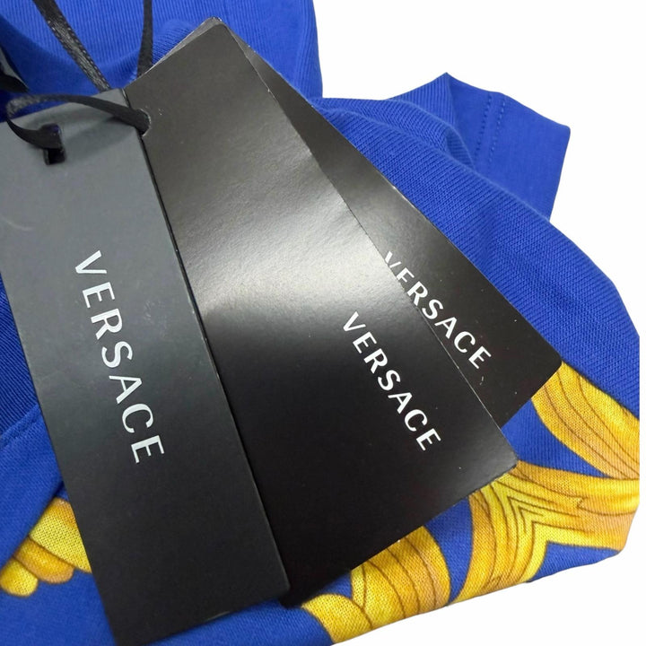 Pristine VERSACE Short sleeve T-shirt Baroque logo embroidery blue