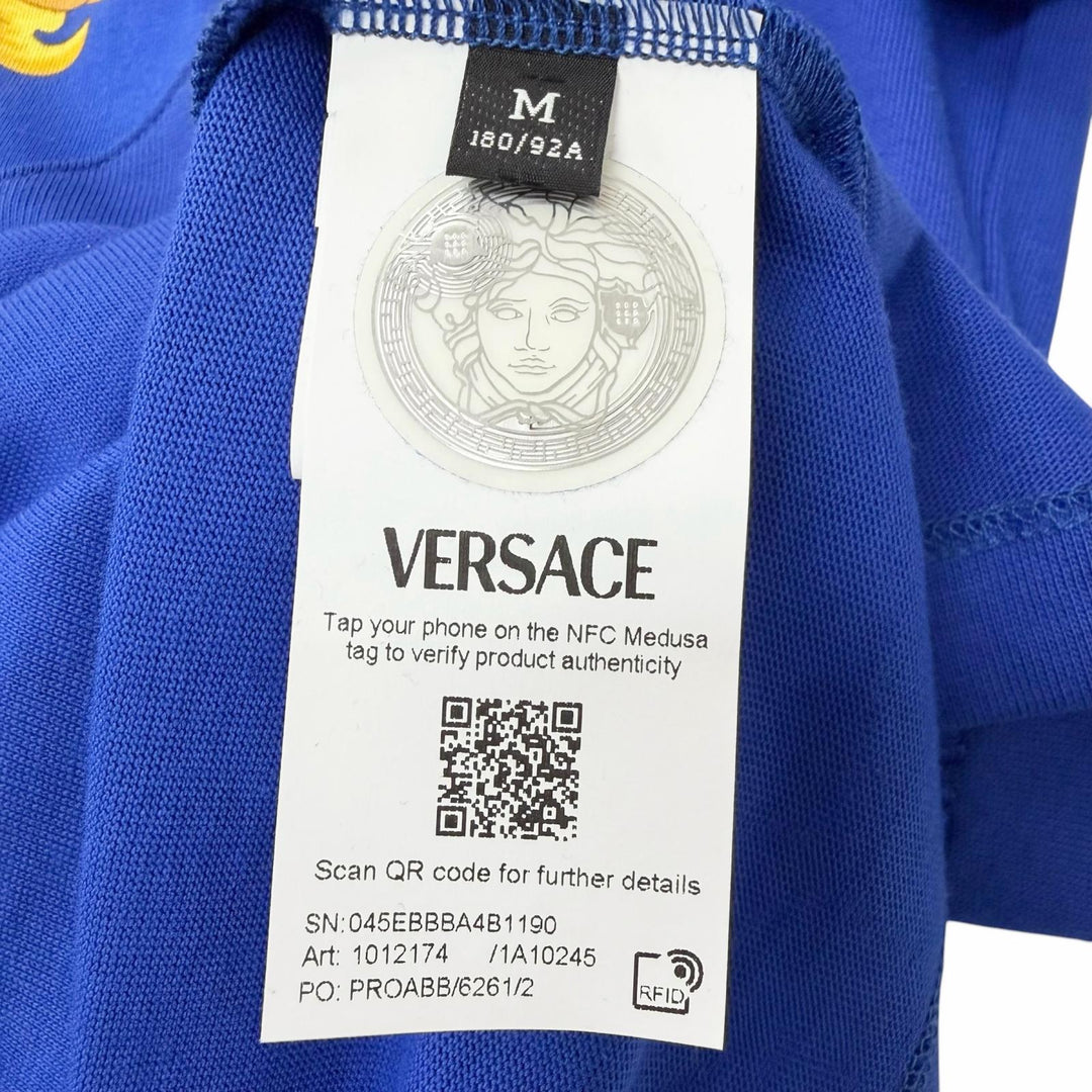 Pristine VERSACE Short sleeve T-shirt Baroque logo embroidery blue