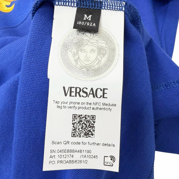 Pristine VERSACE Short sleeve T-shirt Baroque logo embroidery blue