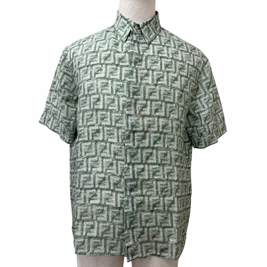 Excellent FENDI Short sleeve shirt FF logo Zucca all-over pattern green