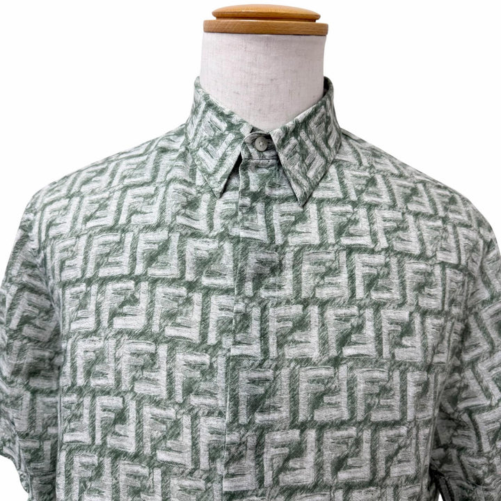 Excellent FENDI Short sleeve shirt FF logo Zucca all-over pattern green
