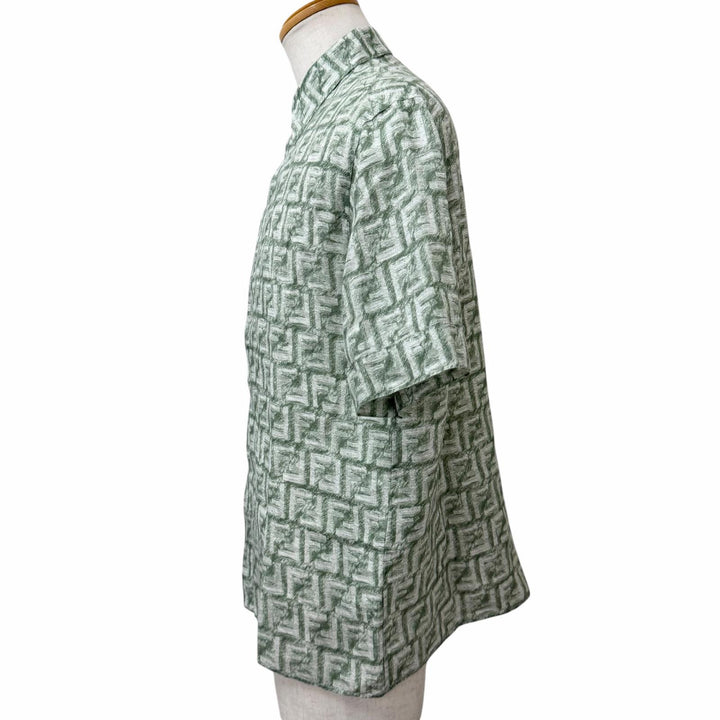Excellent FENDI Short sleeve shirt FF logo Zucca all-over pattern green