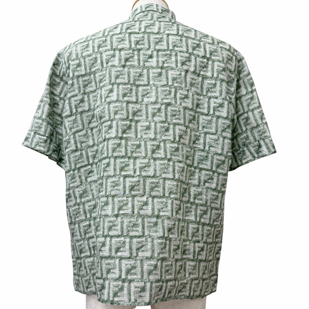 Excellent FENDI Short sleeve shirt FF logo Zucca all-over pattern green