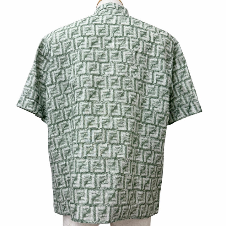 Excellent FENDI Short sleeve shirt FF logo Zucca all-over pattern green