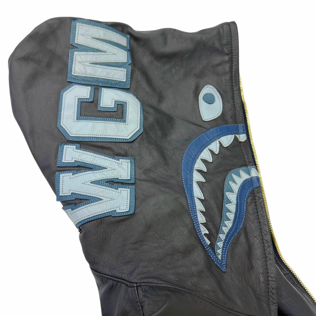 Great A BATHING APE leather jacket LEATHER SHARK HOODIE JACKET Shark Hoodie
