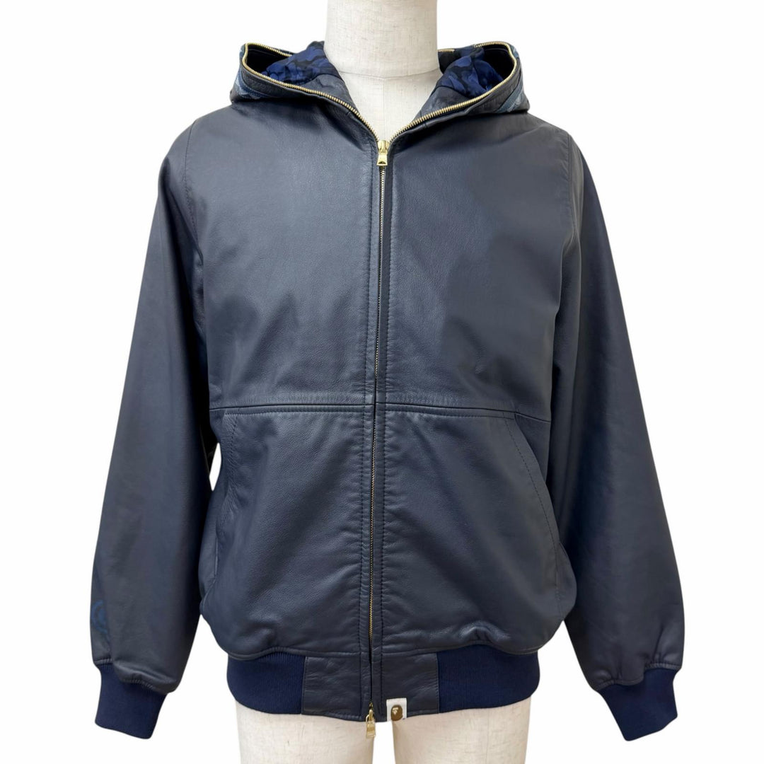Great A BATHING APE leather jacket LEATHER SHARK HOODIE JACKET Shark Hoodie