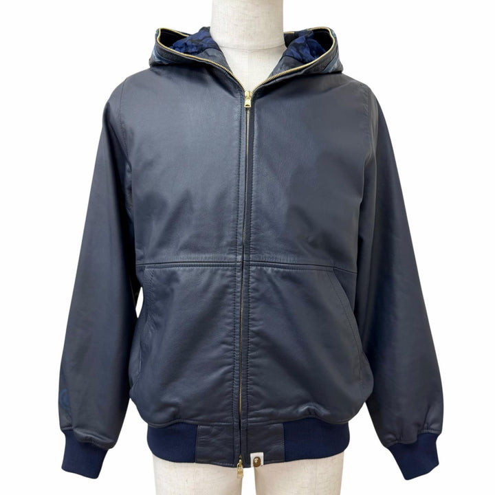 Great A BATHING APE leather jacket LEATHER SHARK HOODIE JACKET Shark Hoodie