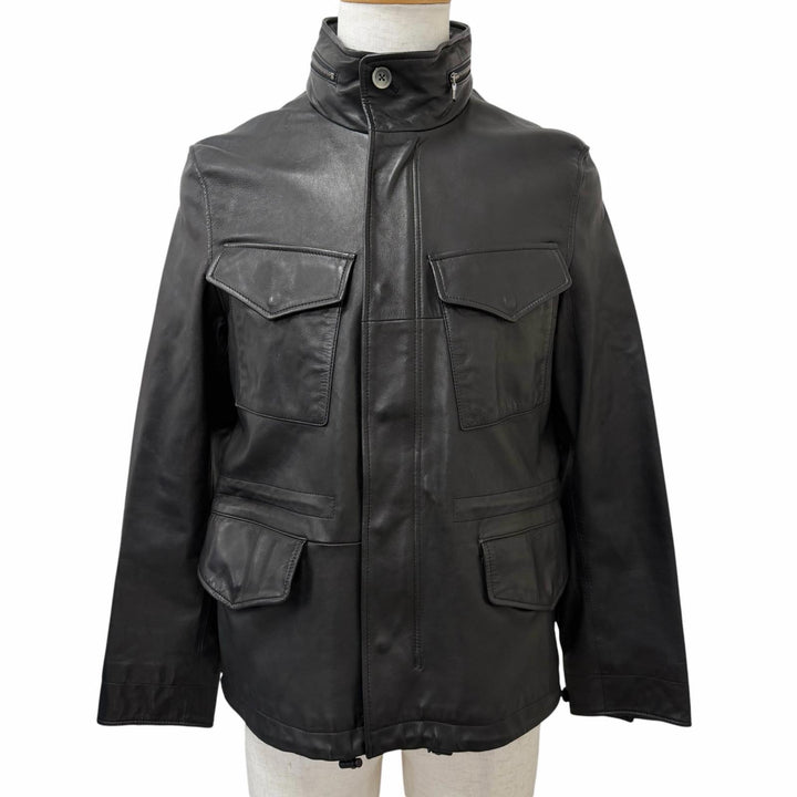Very Good PS Paul Smith Leather jacket Stand collar black Sheep leather