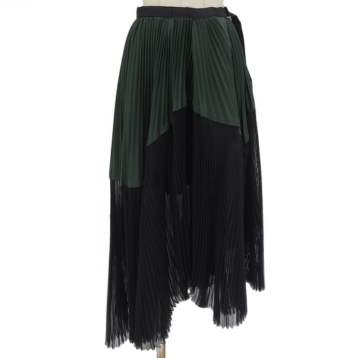 Excellent Sacai skirt Two-tone asymmetrical pleated flare green 0 20-04888
