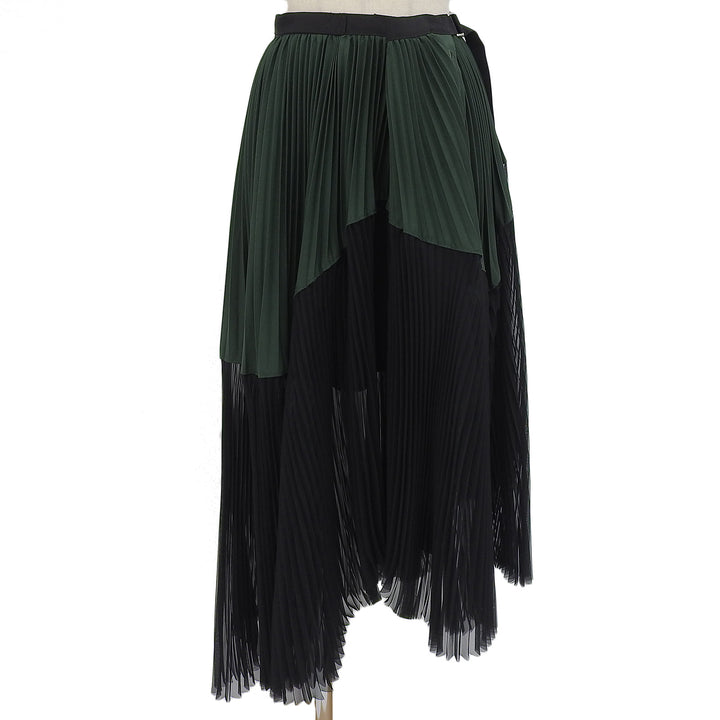 Excellent Sacai skirt Two-tone asymmetrical pleated flare green 0 20-04888