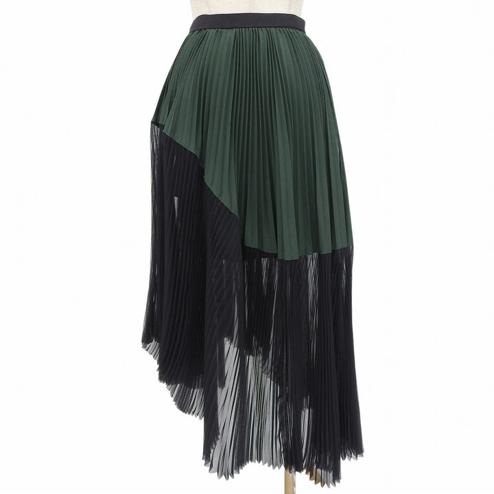 Excellent Sacai skirt Two-tone asymmetrical pleated flare green 0 20-04888