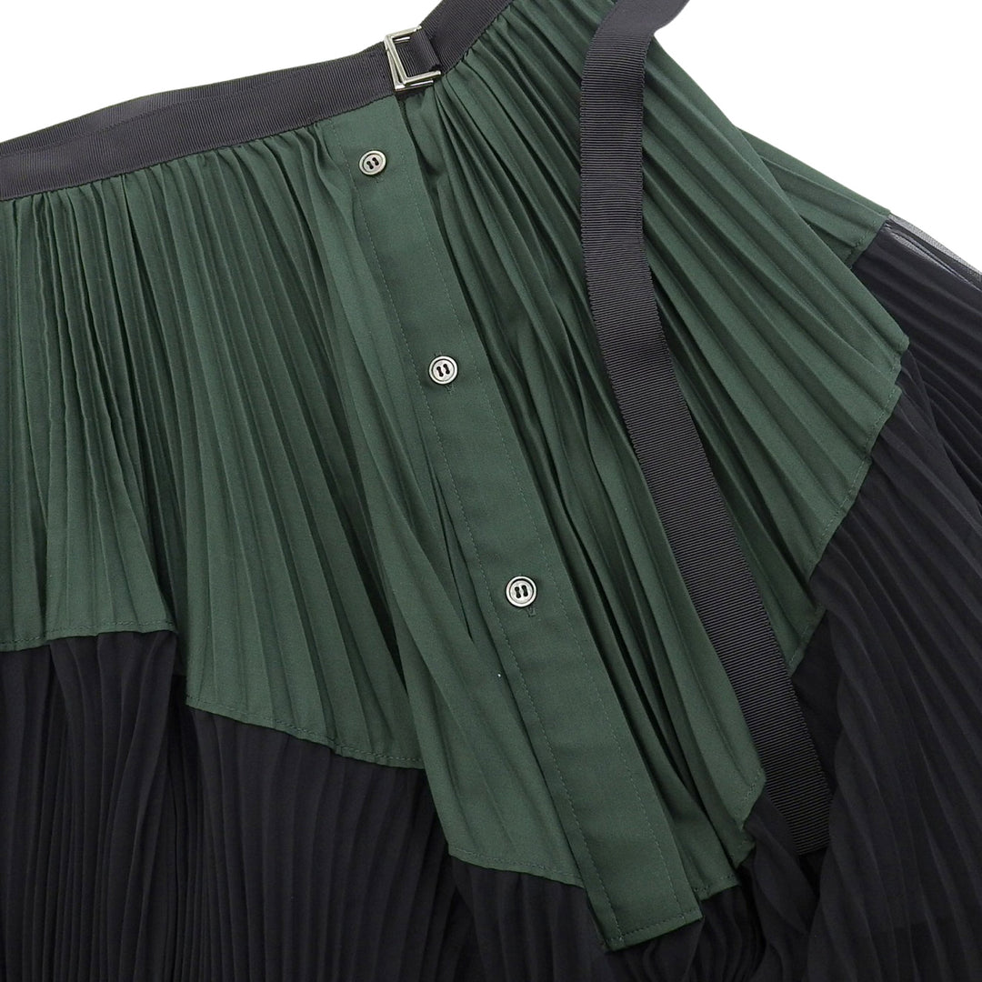 Excellent Sacai skirt Two-tone asymmetrical pleated flare green 0 20-04888
