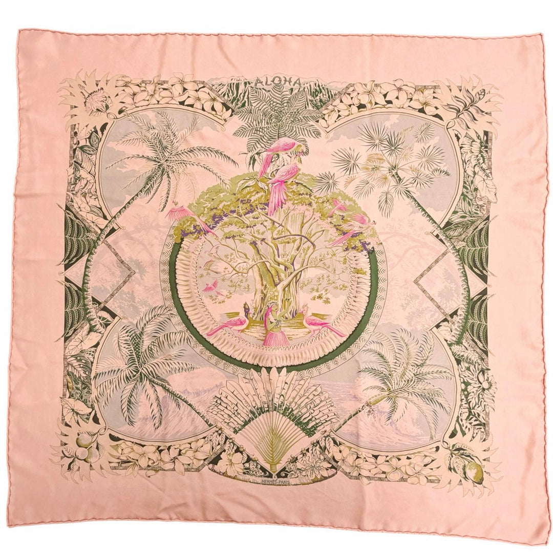 Pristine HERMES scarf ALOHA Carre 70 pink silk Women 082026S