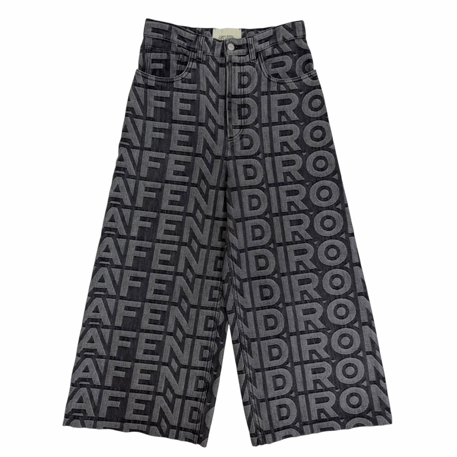 Excellent FENDI×MARC JACOBS Denim pants Logo print wide-leg pants