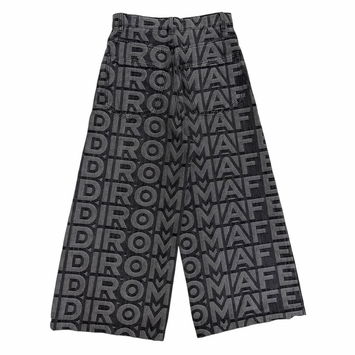 Excellent FENDI×MARC JACOBS Denim pants Logo print wide-leg pants gray 38 FLP774