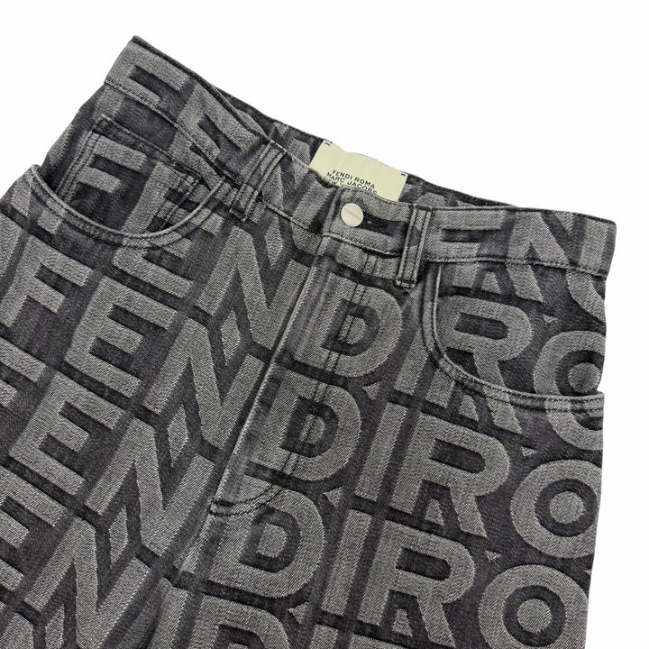 Excellent FENDI×MARC JACOBS Denim pants Logo print wide-leg pants gray 38 FLP774