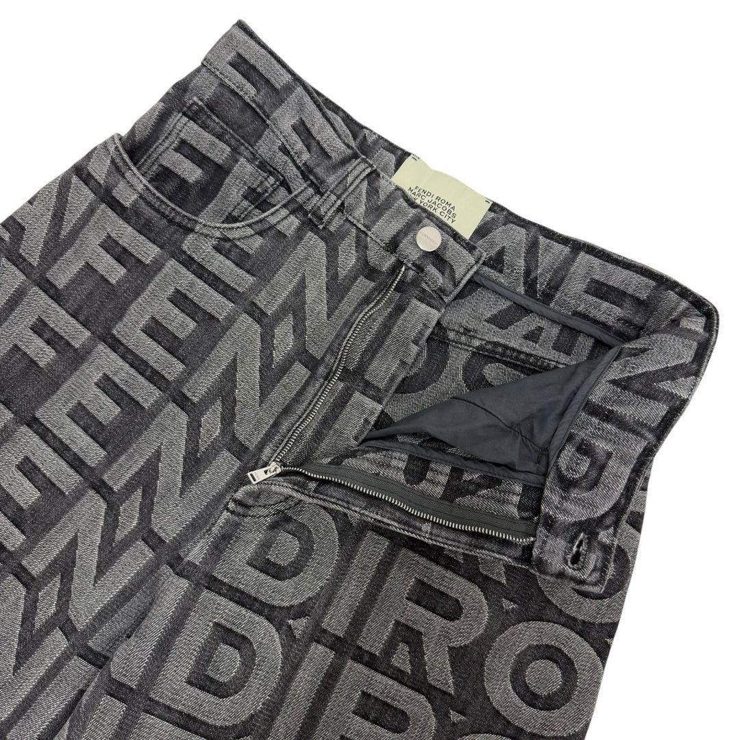 Excellent FENDI×MARC JACOBS Denim pants Logo print wide-leg pants gray 38 FLP774