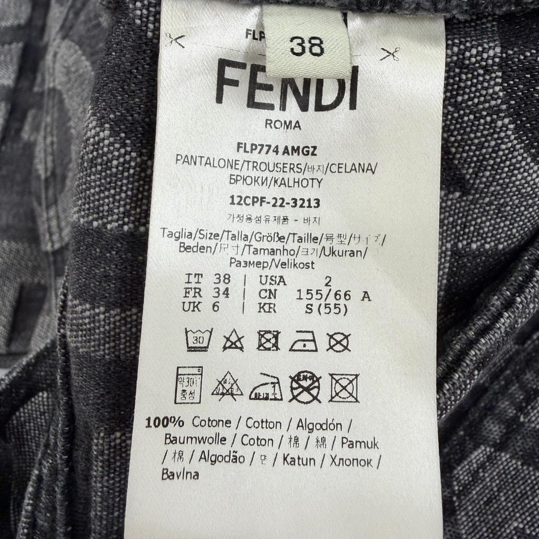 Excellent FENDI×MARC JACOBS Denim pants Logo print wide-leg pants gray 38 FLP774