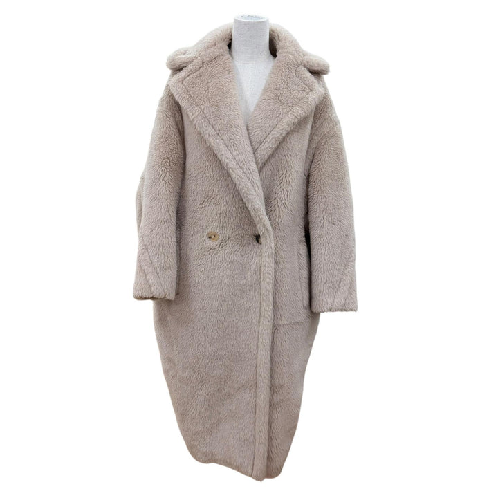 Excellent Max Mara coat Teddy bear Silk blend beige alpaca Women XS 101615136