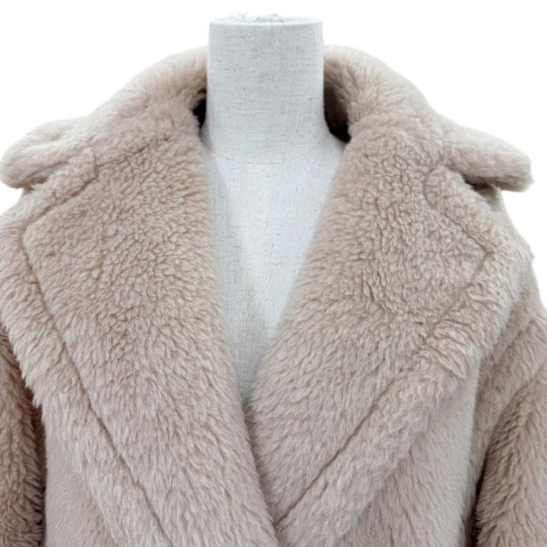 Excellent Max Mara coat Teddy bear Silk blend beige alpaca Women XS 101615136