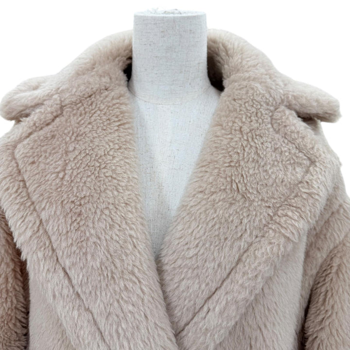 Excellent Max Mara coat Teddy bear Silk blend beige alpaca Women XS 101615136